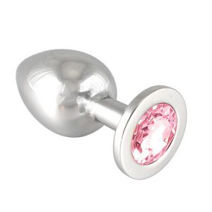 Edelstahl-Buttplug mit rosa Kristall (360g)