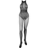 Catsuit ouvert aus weichem Netz mit eingewebtem Streifen-Body