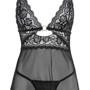 Babydoll plus String aus Powernet und Spitze