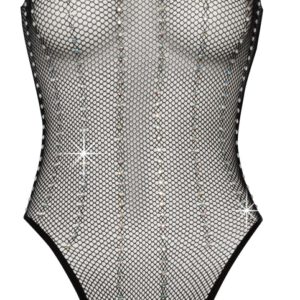 Body aus weichem Netz mit Strassbesatz in Längsstreifen-Optik